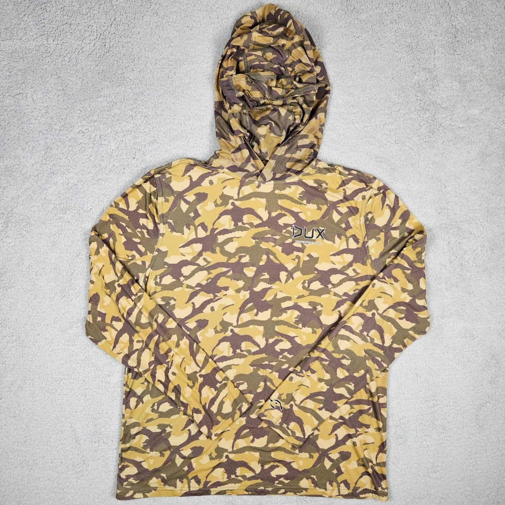 Dux‎ (Men's Large) Camo Performance Pullover Hoodie Duck Hunting Face Mask Shirt